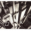 Batman - Gotham City Down Shot - Night - Warner Bros.  - 16"x10"  Pencil, Marker